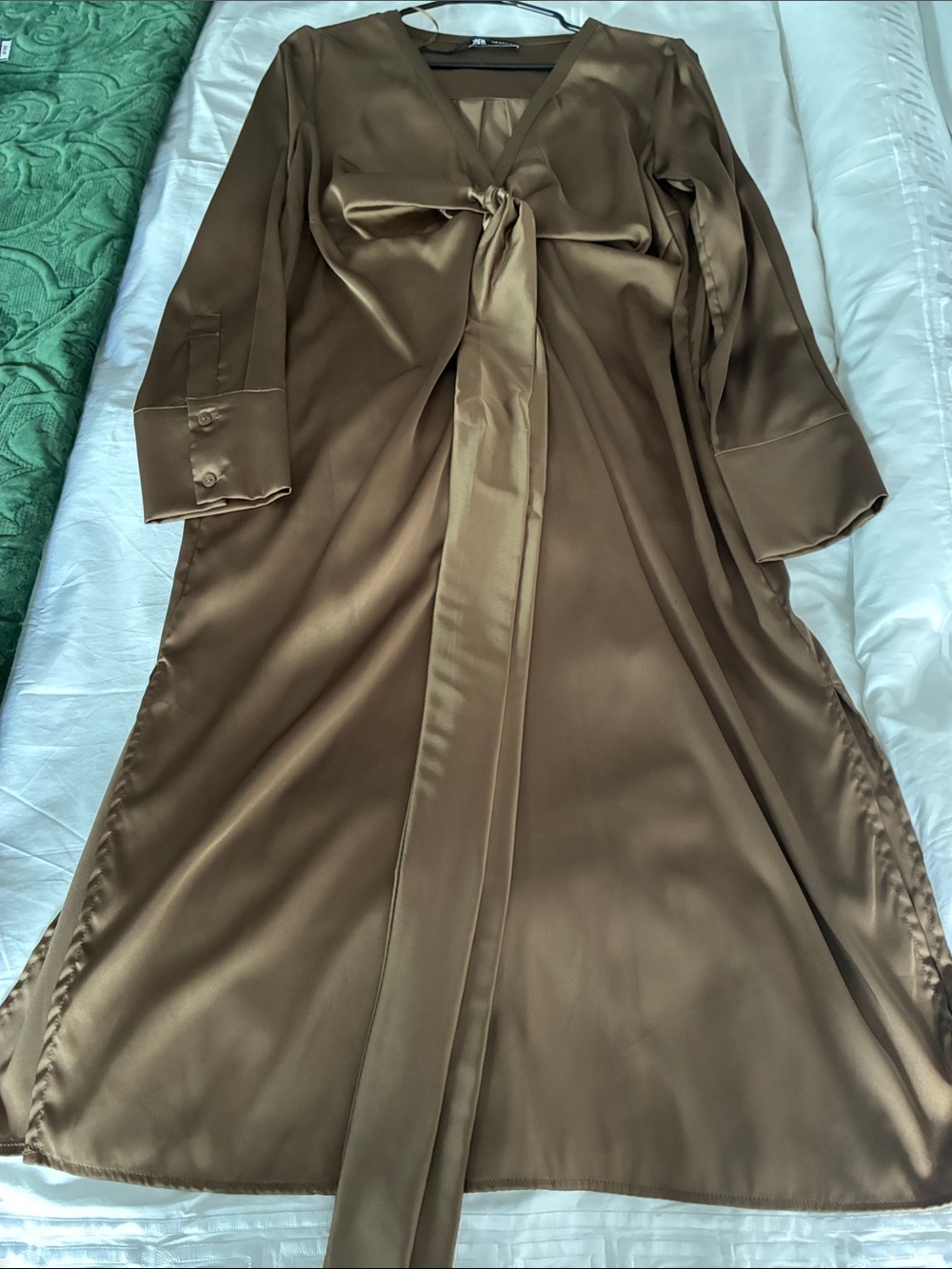 Zara Bronze Satin Long-Sleeve Maxi Dress